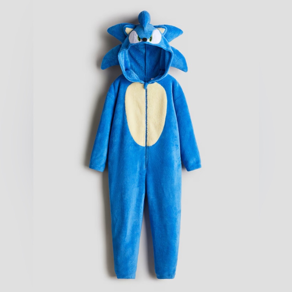 Sonic the Hedgehog Costume Pajamas Boys Size 8 Fleece Hooded Cosplay Outfit